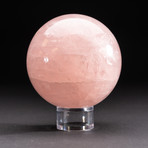 Polished Rose Quartz Sphere + Acrylic Display Stand V4