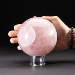 Polished Rose Quartz Sphere + Acrylic Display Stand V3