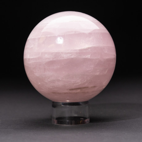 Polished Rose Quartz Sphere + Acrylic Display Stand