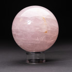 Polished Rose Quartz Sphere + Acrylic Display Stand