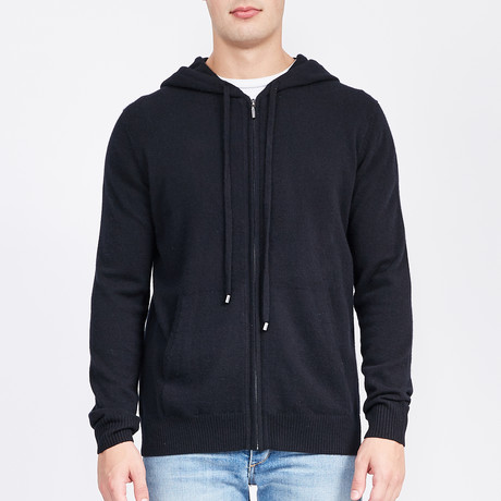 Zip-Up Cashmere + Wool Hoodie // Black (XL)