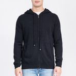 Zip-Up Cashmere + Wool Hoodie // Black (XL)