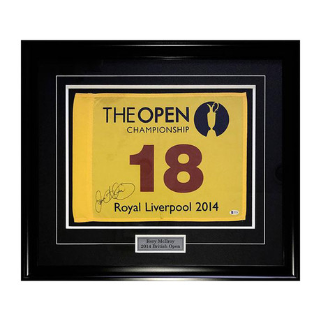 Rory McIlroy // Autographed 2014 British Open Pin Flag // Framed Display