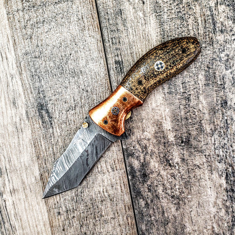 Copper Bolster Tanto Folder // Brown Micarta