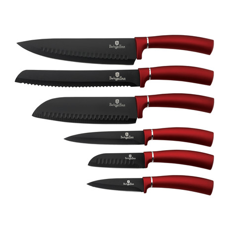6-Piece Kitchen Knife Set // Ergonomic Handles // Burgundy