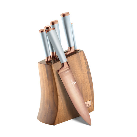 6 Piece Knife Set + Wooden Stand // Gray + Copper