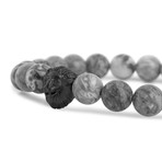 Regis Beaded Bracelet // Black + Gray Map Stone (7")