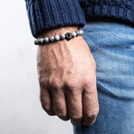 Regis Beaded Bracelet // Black + Gray Map Stone (7")