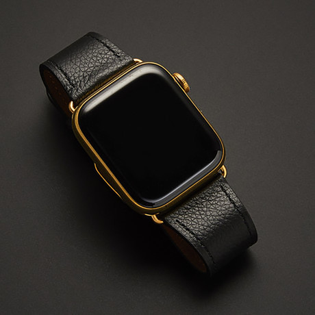 24K Gold Apple Watch Series 6 // Black Leather Band // 44mm