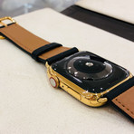 24K Gold Apple Watch Series 6 // Black Leather Band // 44mm