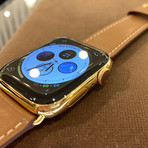 24K Gold Plated Custom Apple Watch Series 6 // Brown Leather Band + Gold Plated Buckle // 44mm