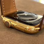 24K Gold Plated Custom Apple Watch Series 6 // Brown Leather Band + Gold Plated Buckle // 44mm