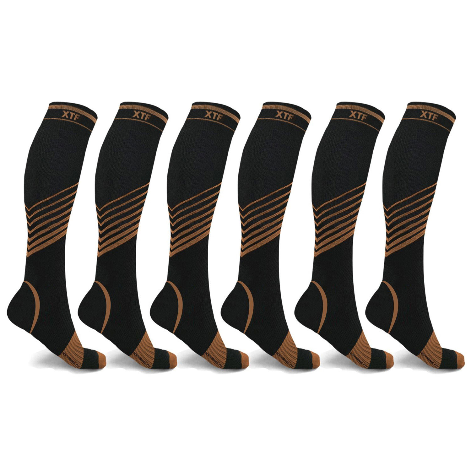 Copper-Infused V-Striped Knee-Length Compression Socks // 6-Pairs ...