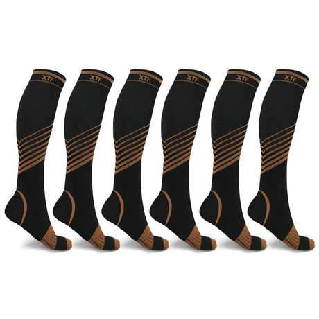 Copper-Infused V-Striped Knee-Length Compression Socks // 6-Pairs (Small/Medium)