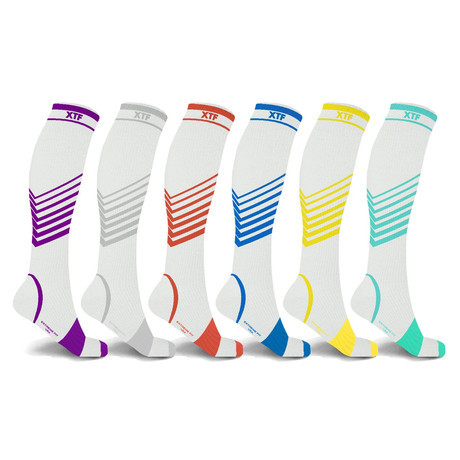 Ultra V-Striped White Edition Knee-High Compression Socks // 6-Pairs (Small / Medium)