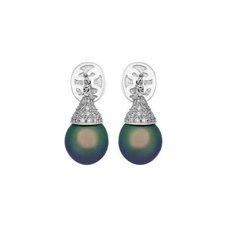 Assael 18k White Gold Diamond + Tahitian Pearl Earrings // Store Display