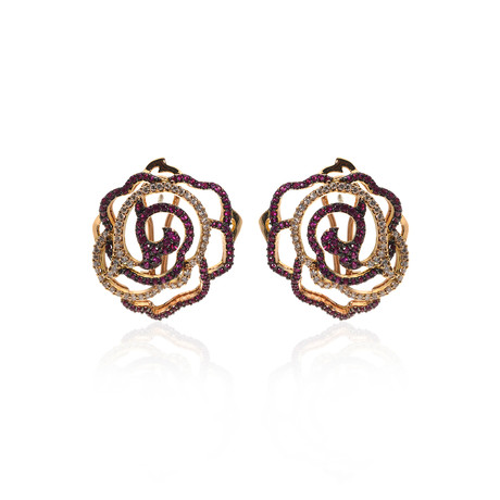 Piero Milano 18k Rose Gold Diamond + Ruby Earrings // Store Display