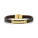 Leather + Stainless Steel Bracelet // Brown + Yellow