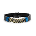 Braided Leather + Stainless Steel Bracelet (Black + Blue)