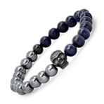 Hematite + Lapis Beaded Bracelet // Blue + Gray + Black