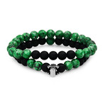 Lava + Agate Beaded Bracelet // Set of 2 // Green + Black + Metallic
