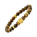 Tiger Eye + Stainless Steel Studded Bracelet // Yellow + Brown