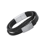 Layered Leather + Stainless Steel Accent Bracelet // Metallic + Black