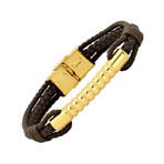 Leather + Stainless Steel Accent Bracelet (Brown + Yellow)