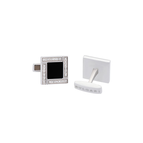 Bulgari 18k White Gold Square Onyx + Diamond Cufflinks // Pre-Owned