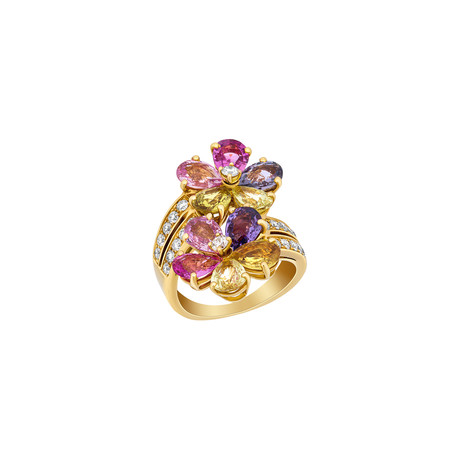 Bulgari 18k Yellow Gold Sapphire Flower + Diamond Ring // Ring Size: 6.25 // Pre-Owned