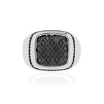 Round Zircon Stone Ring // Silver + Black (10.5)