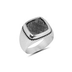 Round Zircon Stone Ring // Silver + Black (8)