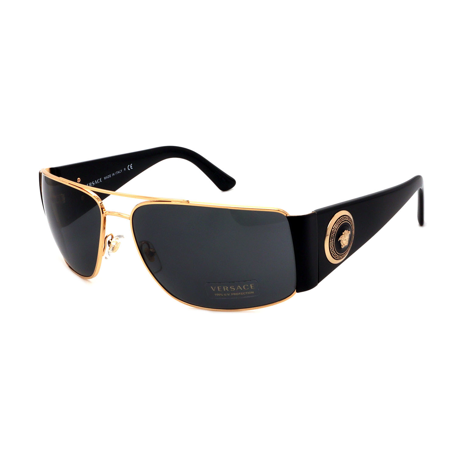 Versace // Men's VE2163-100287 Medusa Logo Sunglasses // Gold + Black ...