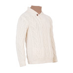 Shawl Collar Single Button Sweater // Natural (Small)