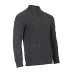 Zip Neck Fisherman Sweater // Charcoal (Small)