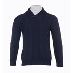 Shawl Collar Single Button Sweater // Navy (Small)