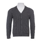 V Neck Cable Cardigan // Charcoal (Small)