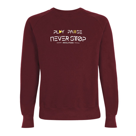 Play Pause Never Stop [TXT] Sweatshirt // Burgundy (XS)
