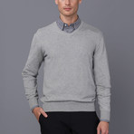 Solid V-Neck Pullover // Gray Melange (L)