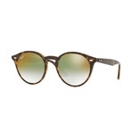 Men's Round Sunglasses // Havana + Green Gradient Mirror