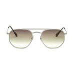 Men's Square Geometric Aviator Sunglasses // Silver + Brown Gradient