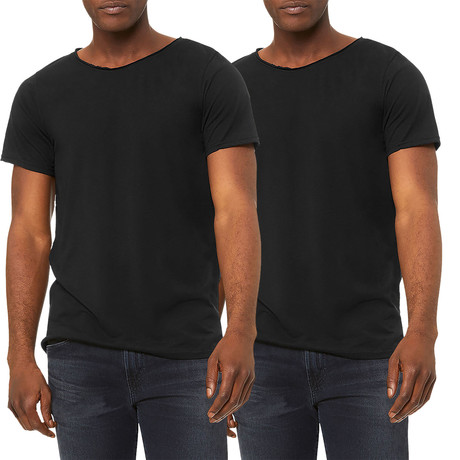 Ultra Soft Sueded Raw Hem T-Shirts // Black // Pack of 2 (S)