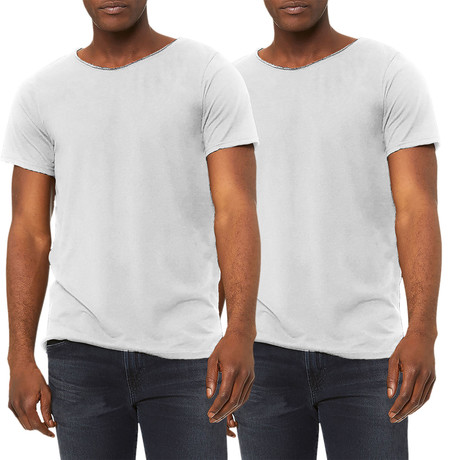 Ultra Soft Sueded Raw Hem T-Shirts // White // Pack of 2 (S)