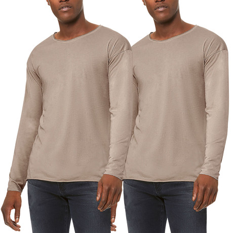 Ultra Soft Sueded Raw Hem Long-Sleeve Shirt // Sand // Pack of 2 (S)