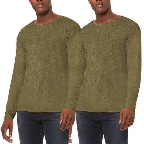 Ultra Soft Sueded Raw Hem Long-Sleeve Shirt // Olive // Pack of 2 (S)