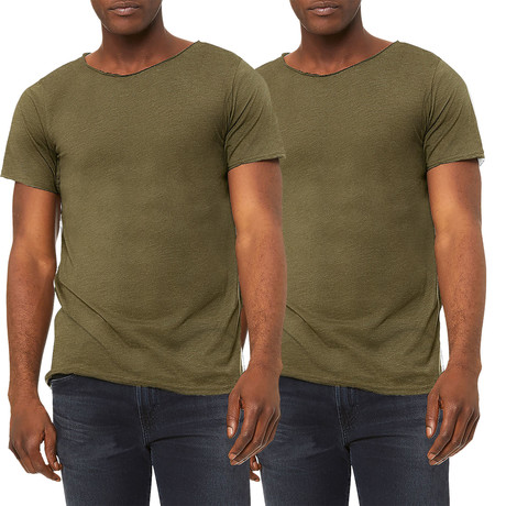 Ultra Soft Sueded Raw Hem T-Shirts // Olive // Pack of 2 (S)