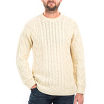 Traditional Aran Crew Neck Sweater // Natural (Small)