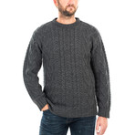 Traditional Aran Crew Neck Sweater // Charcoal (Small)