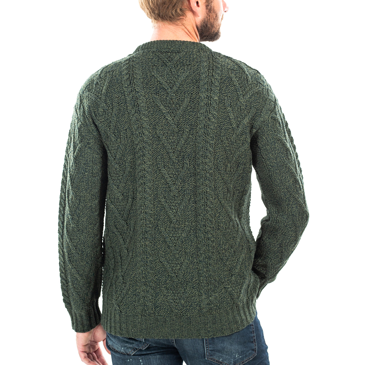 Traditional Aran Crew Neck Sweater // Army Green (Small) - SAOL ...