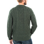 Traditional Aran Crew Neck Sweater // Army Green (Small)